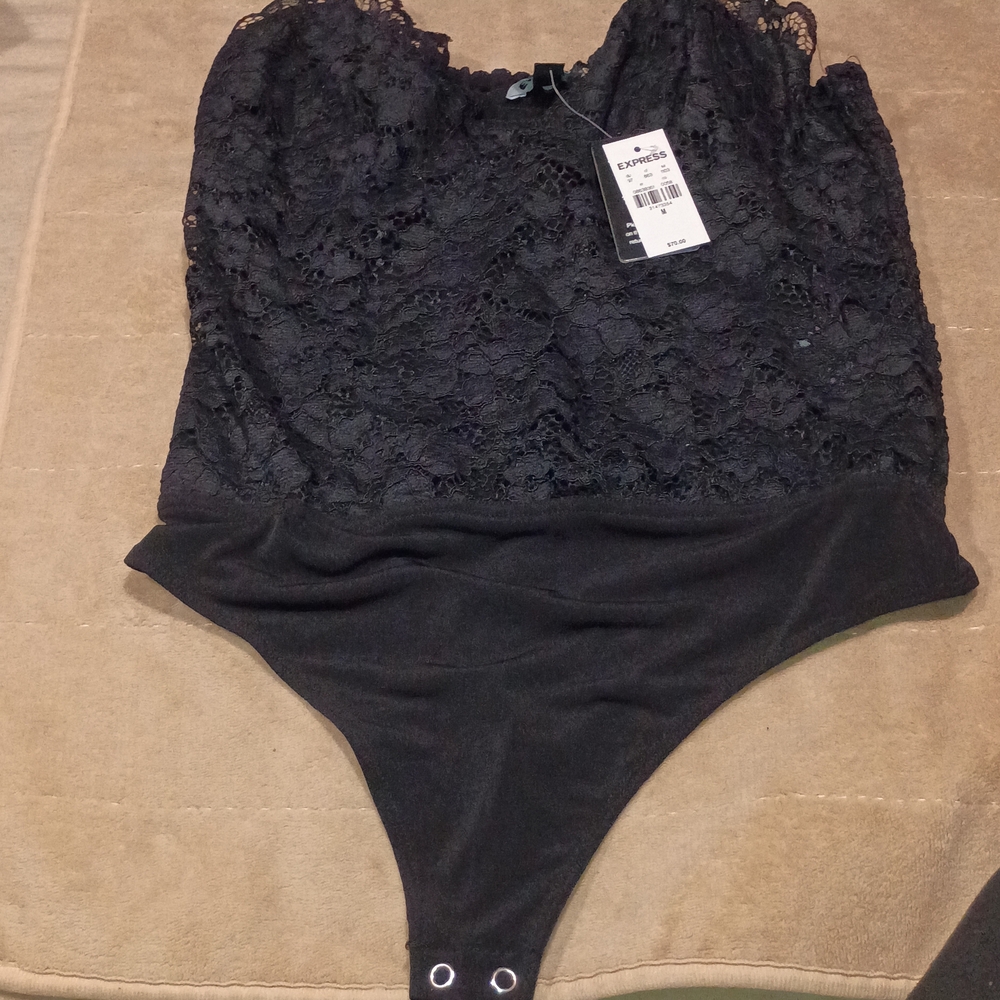 Express Black Lace Bodysuit with Snap Bottom - Women's Intimates Medium New